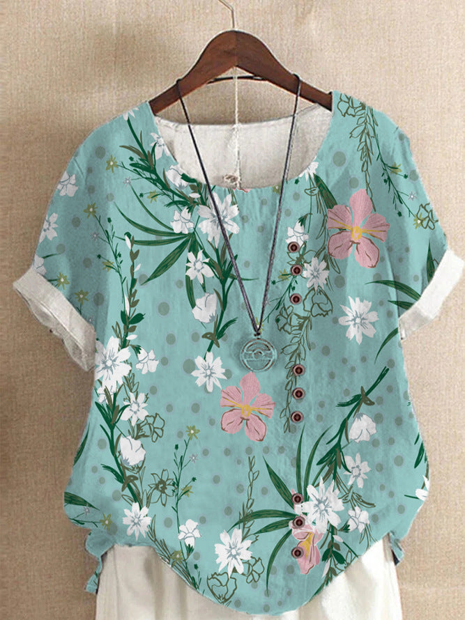 Women's Summer Retro Cotton And Linen Fashion Blouses