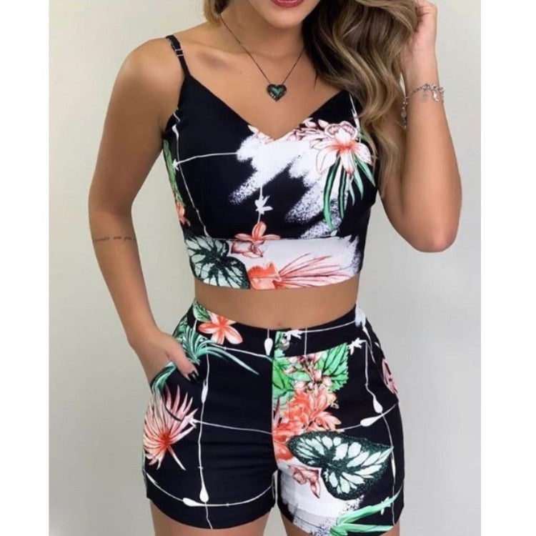 Pretty Women's Summer Printed Sling Slim Shorts