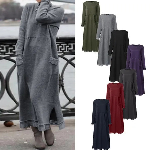 Autumn Loose Oversized Knit Brushed Hoody Dresses