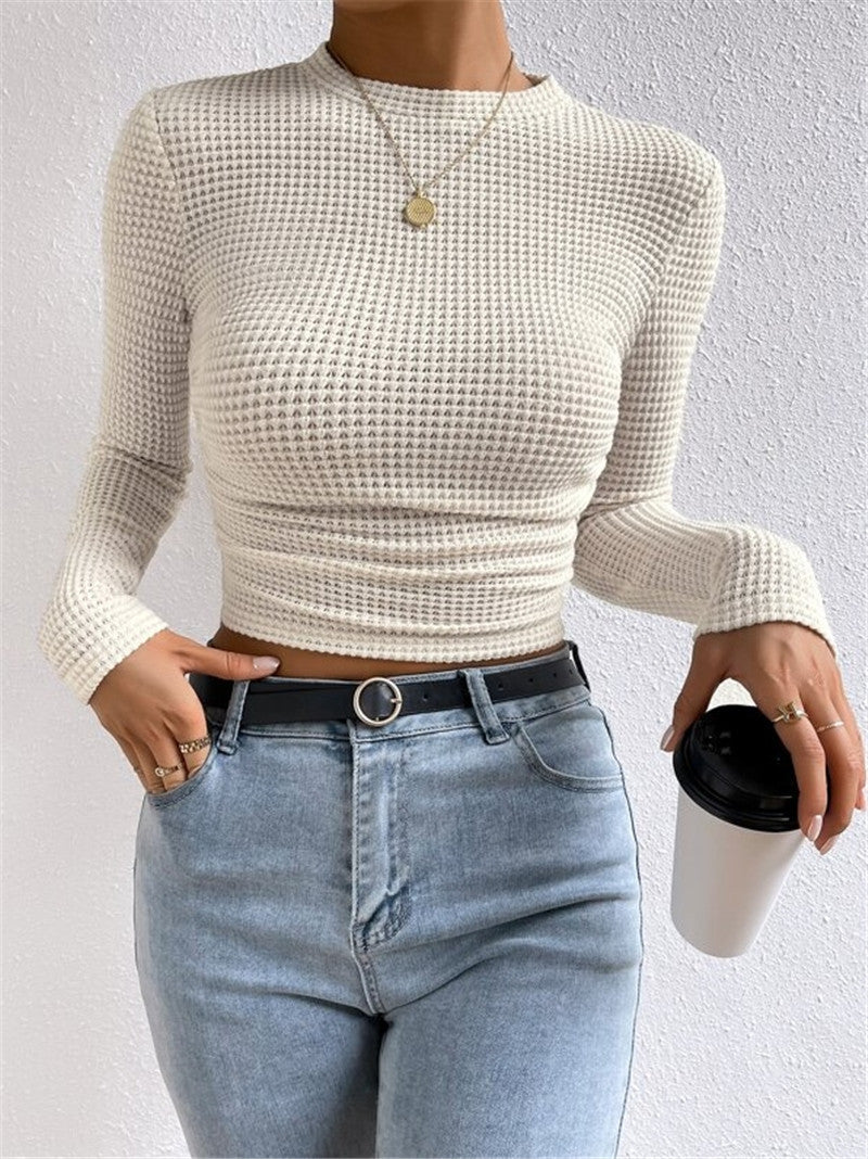 Women's Versatile Long Sleeve Plaid Round T-shirt Blouses