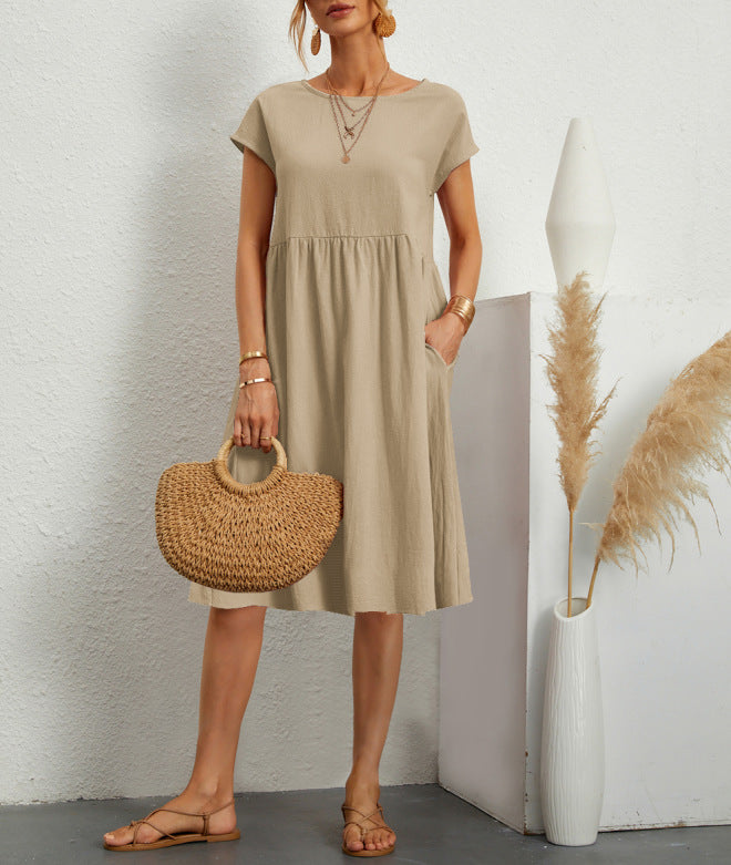 Women's Fashionable Summer Elegant Cotton Linen A- Line Large Dresses