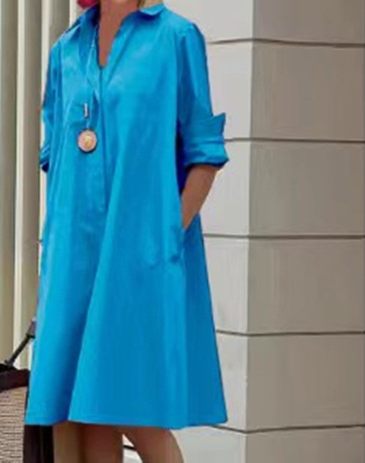 Long Shirt Solid Color Temperament Commute Dresses