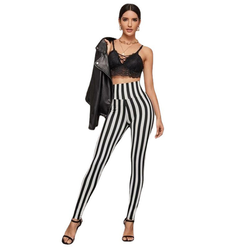 Black And White Vertical Stripes High Leggings