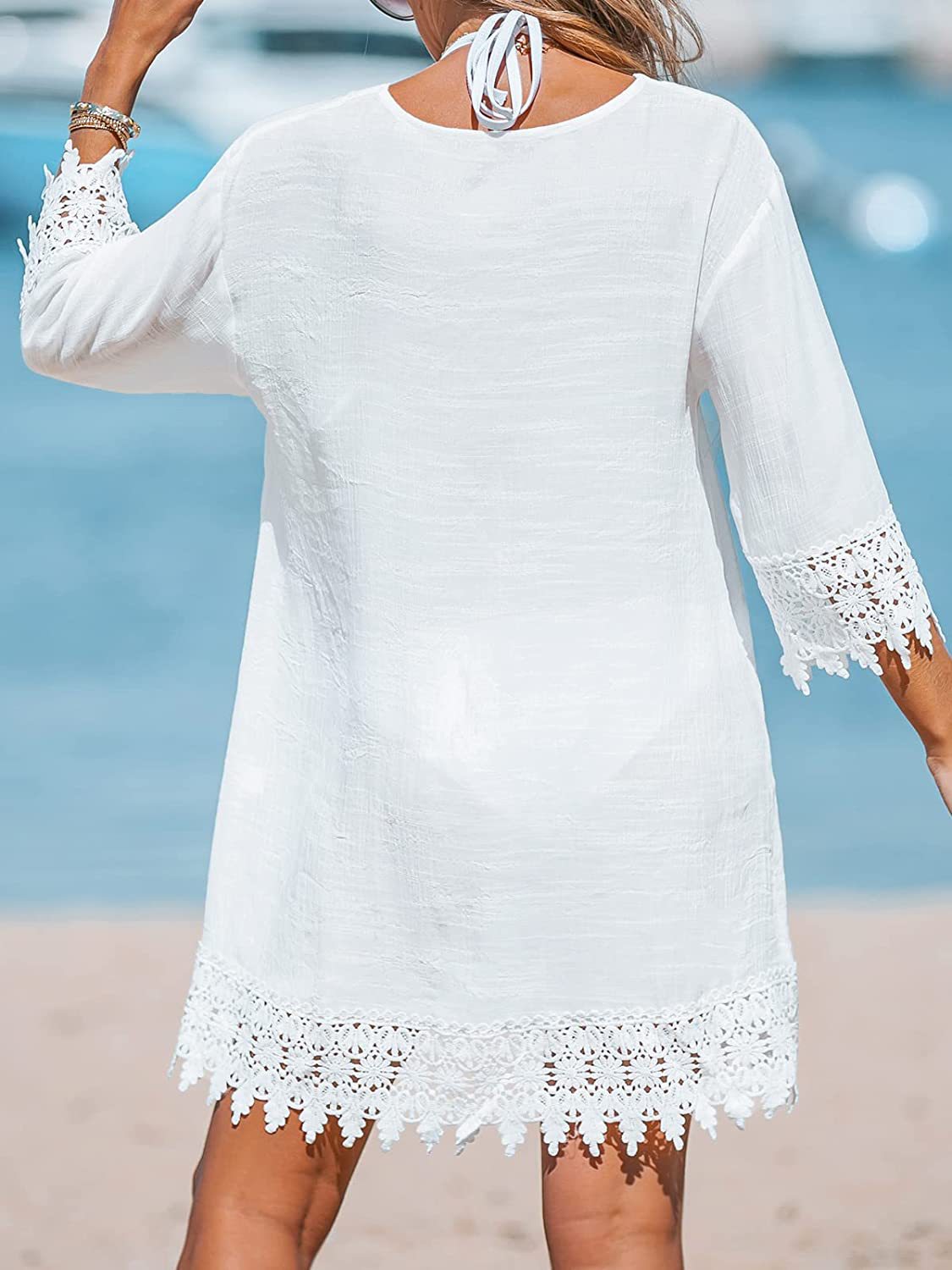 Women's Shirt Dress Sexy Cutout Lace Sun Dresses