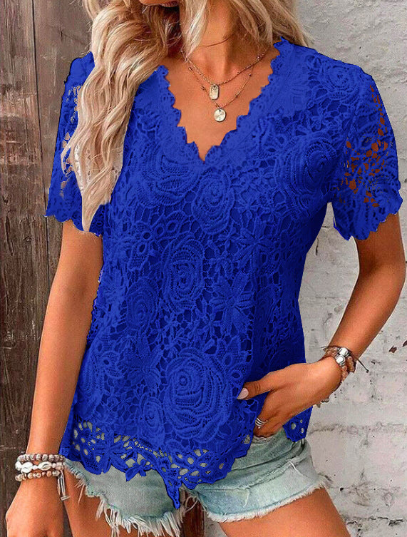 Summer Elegant Lace T-shirt With Sleeves Blouses