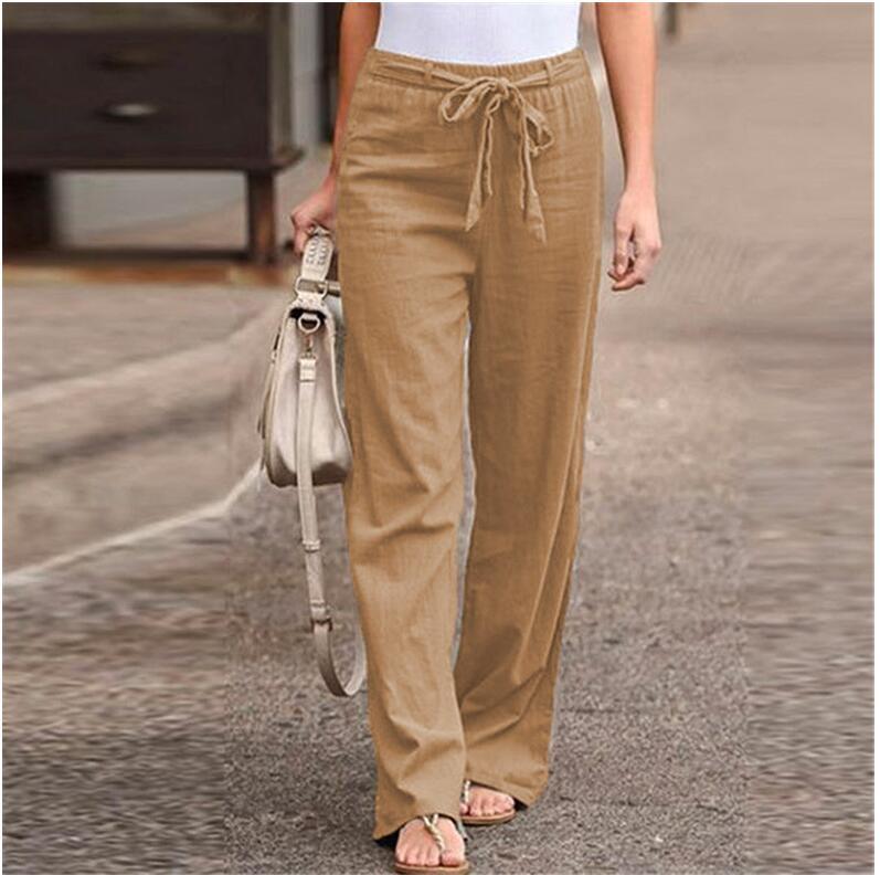 Women's Summer Elastic Waist Solid Color Cotton Linen Pants