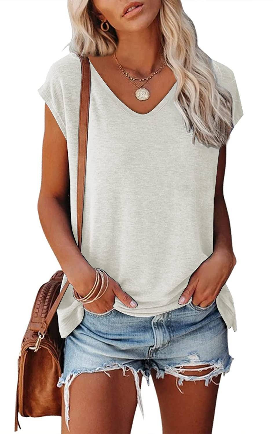 Women's Sleeve V-neck Solid Color Casual Loose-fitting Blouses