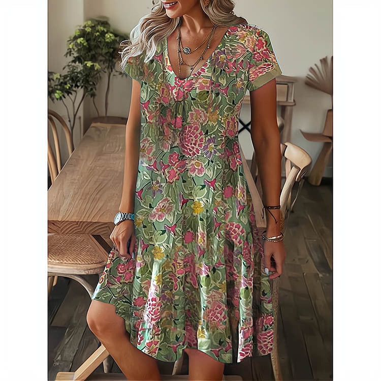 Women's Summer Casual Loose Printed Sleeve Dress Dresses