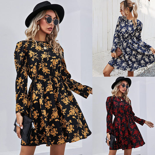 Women's Spring Loose Floral Tight Waist Dress Dresses