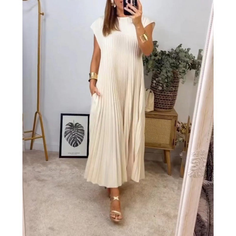 Women's Autumn Elegant Fashion Round Neck Sleeveless Dresses