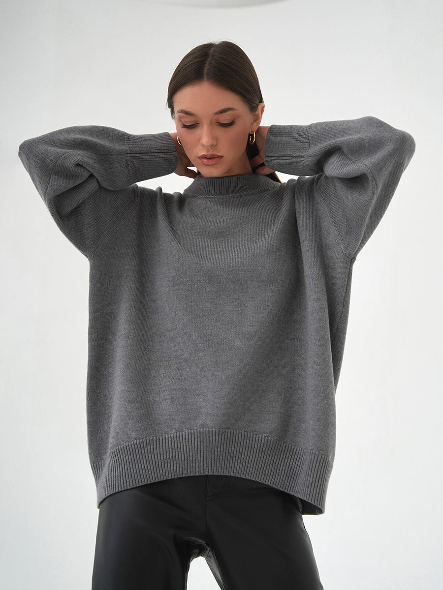 Solid Color Round Neck Temperament Commute Versatile Sweaters