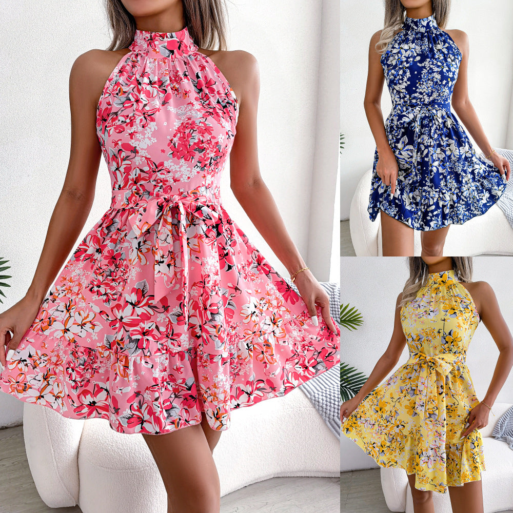 Women's Elegant Tied Ruffled Floral Dress Dresses