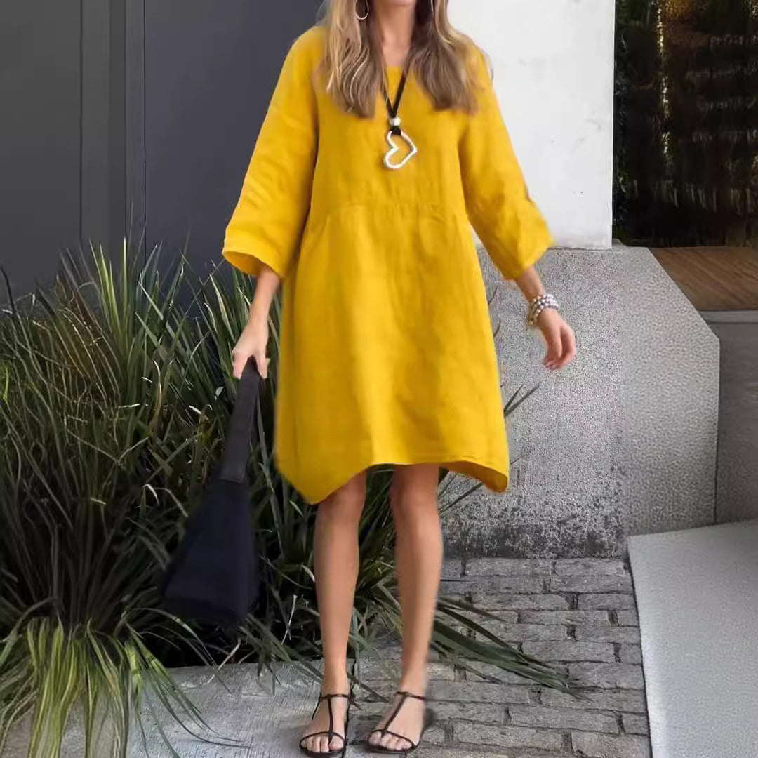 Women's Cute Solid Color Loose Casual Pocket Dresses