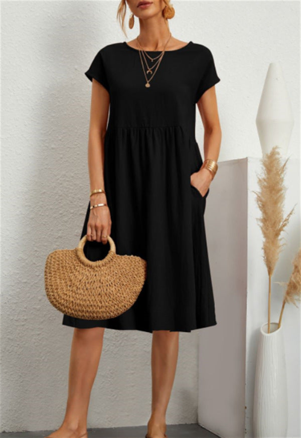 Women's Fashionable Summer Elegant Cotton Linen A- Line Large Dresses