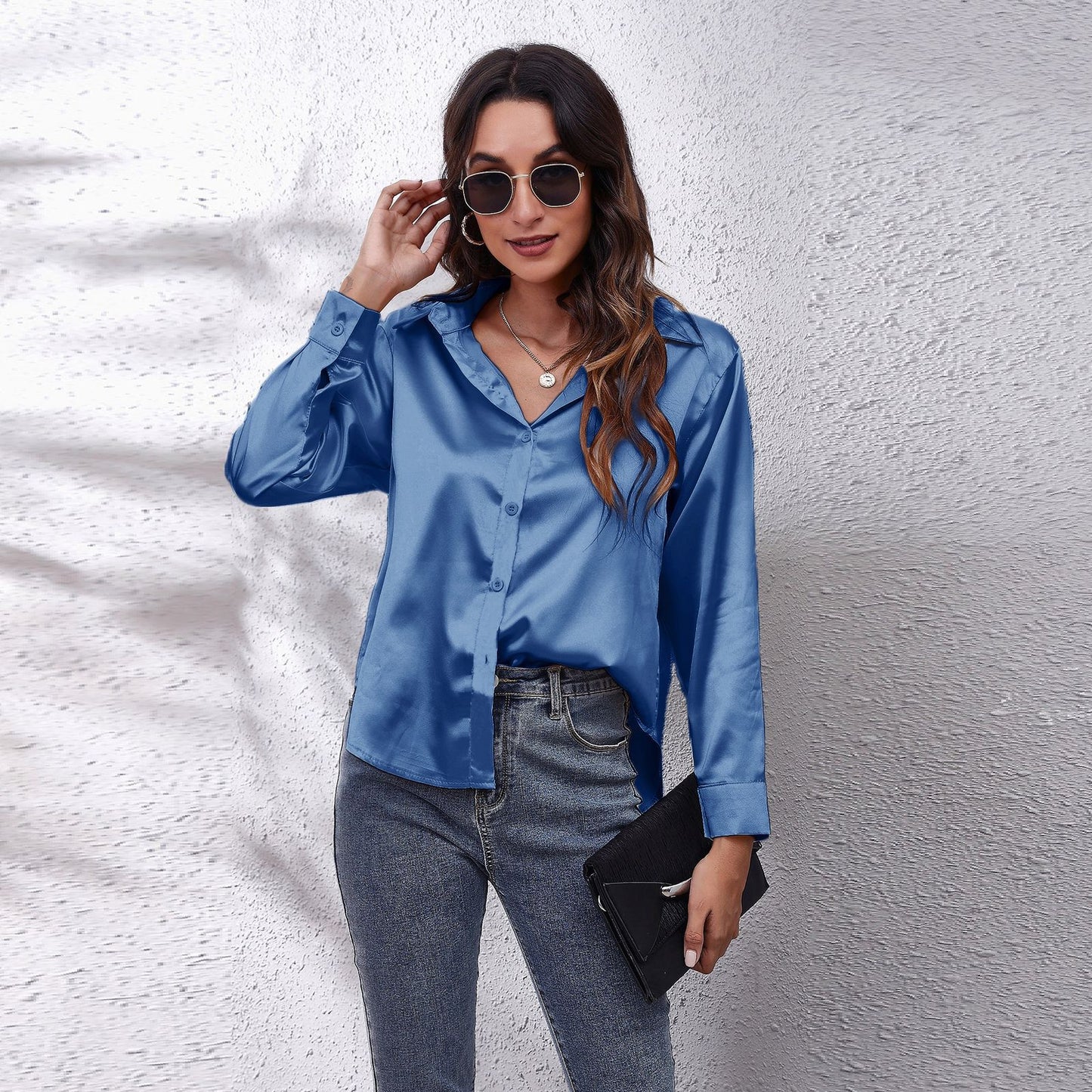 Women's Graceful Satin Shirt Long-sleeved Autumn Blouses