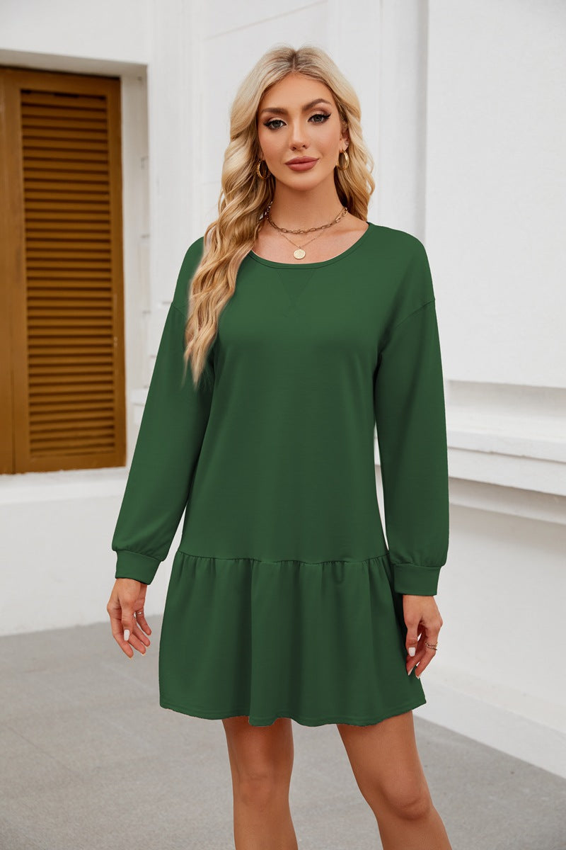 Women's Crisscross Neckline Round Neck Long Sleeve Casual Dresses