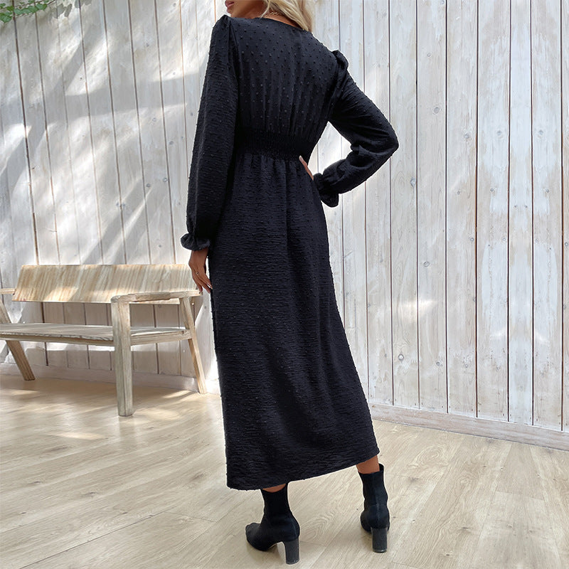 Women's Autumn Long Sleeve Black Dress Split Dresses