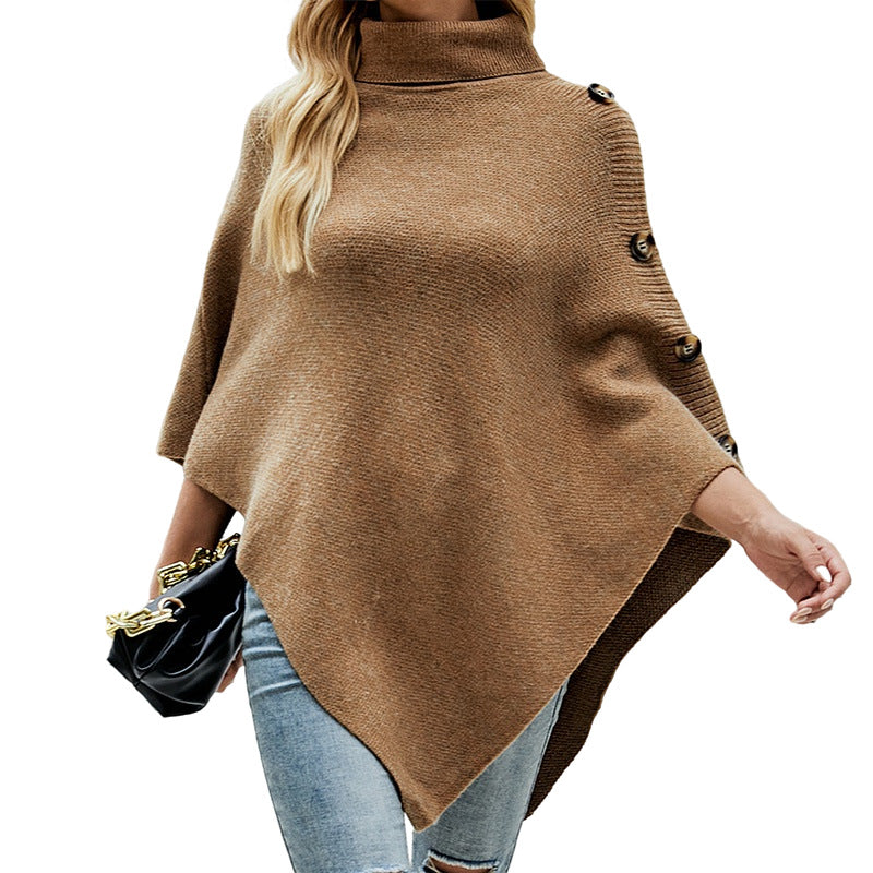 Slouchy Women's Solid Color Turtleneck Shawl Sweaters