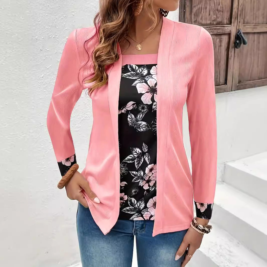 Autumn Print Fake Two-piece Casual Stylish Blouses