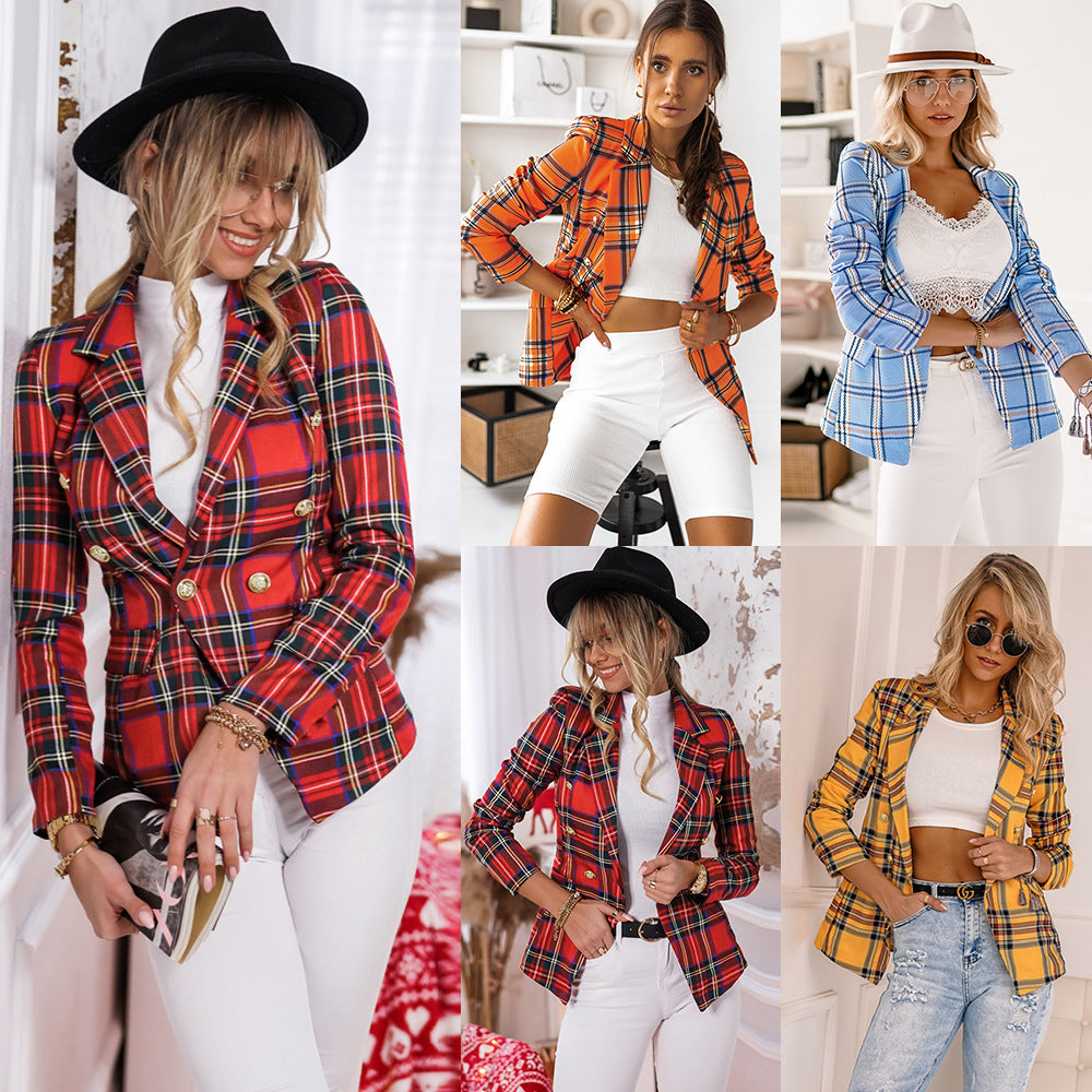 Women's Plaid Casual Small Elegant Slim-fit Professional Blazers