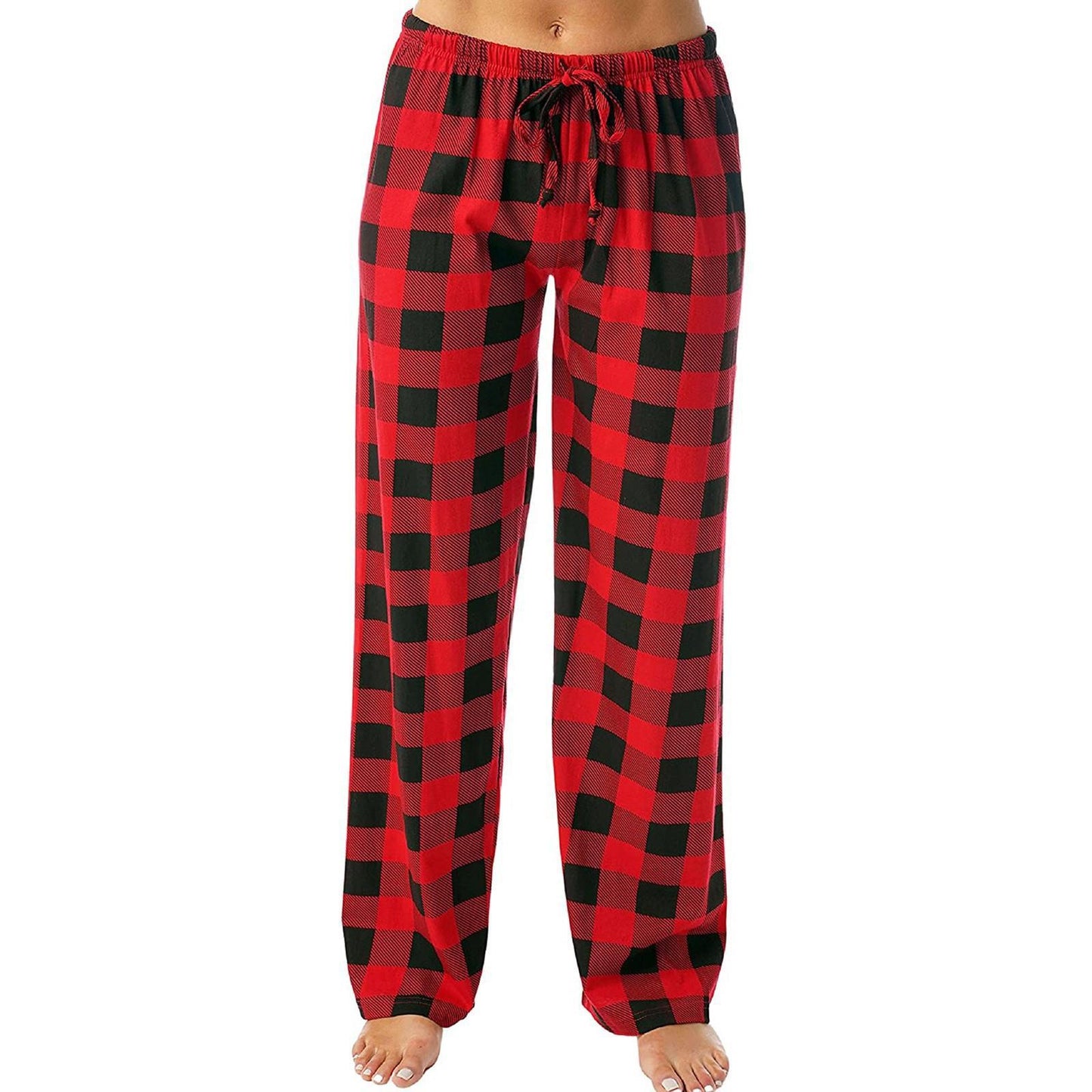 Women's Casual Stretch Plaid Pajama Draw Loose Rope Wide Leggings