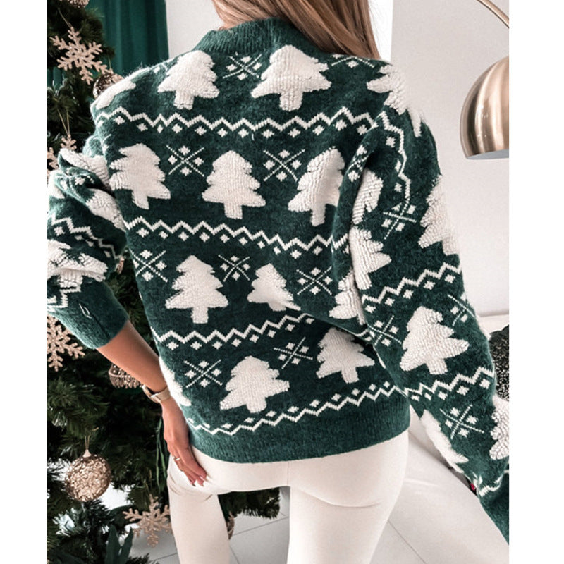 Women's Winter Christmas Half Turtleneck Embroidery Long Sweaters