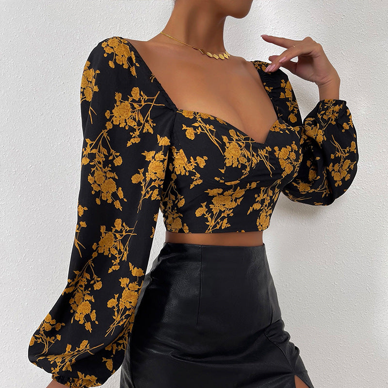 Autumn Fashion Flower Print Long Sleeve Blouses