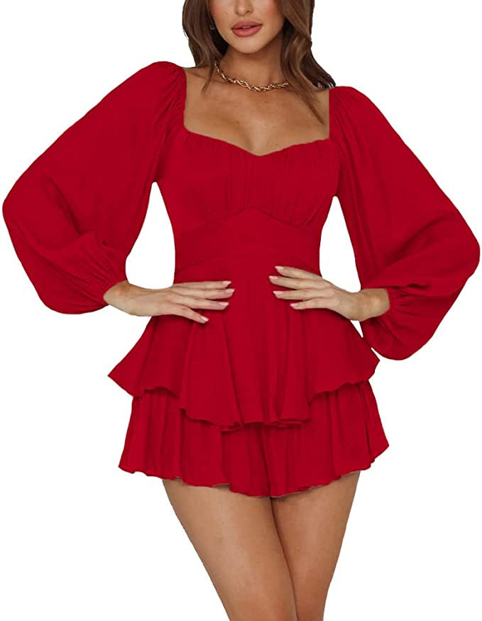 Women's Urban Fashion Ruffles Summer Lantern Long Sleeve Cinched Temperament Dresses