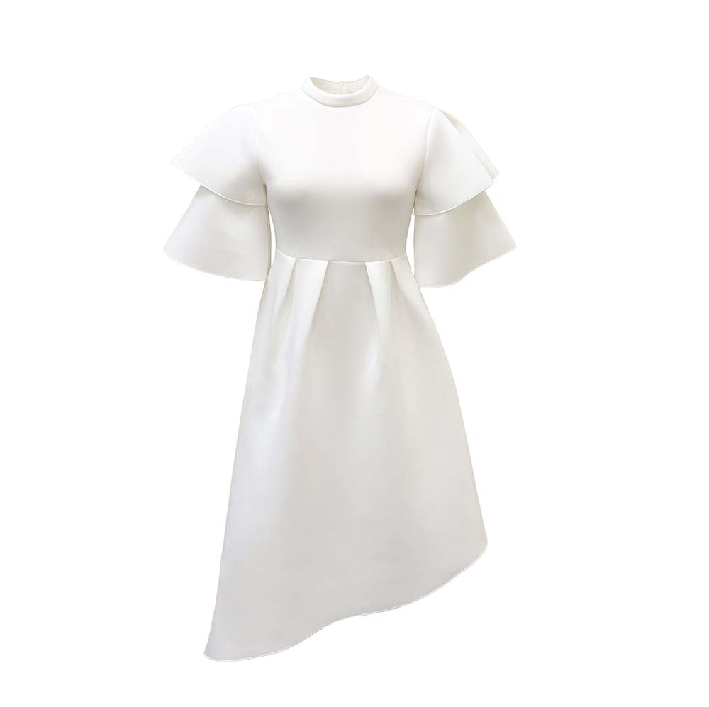 Women's Double-layer Ruffle Sleeve Solid Color Wide Hem Dresses