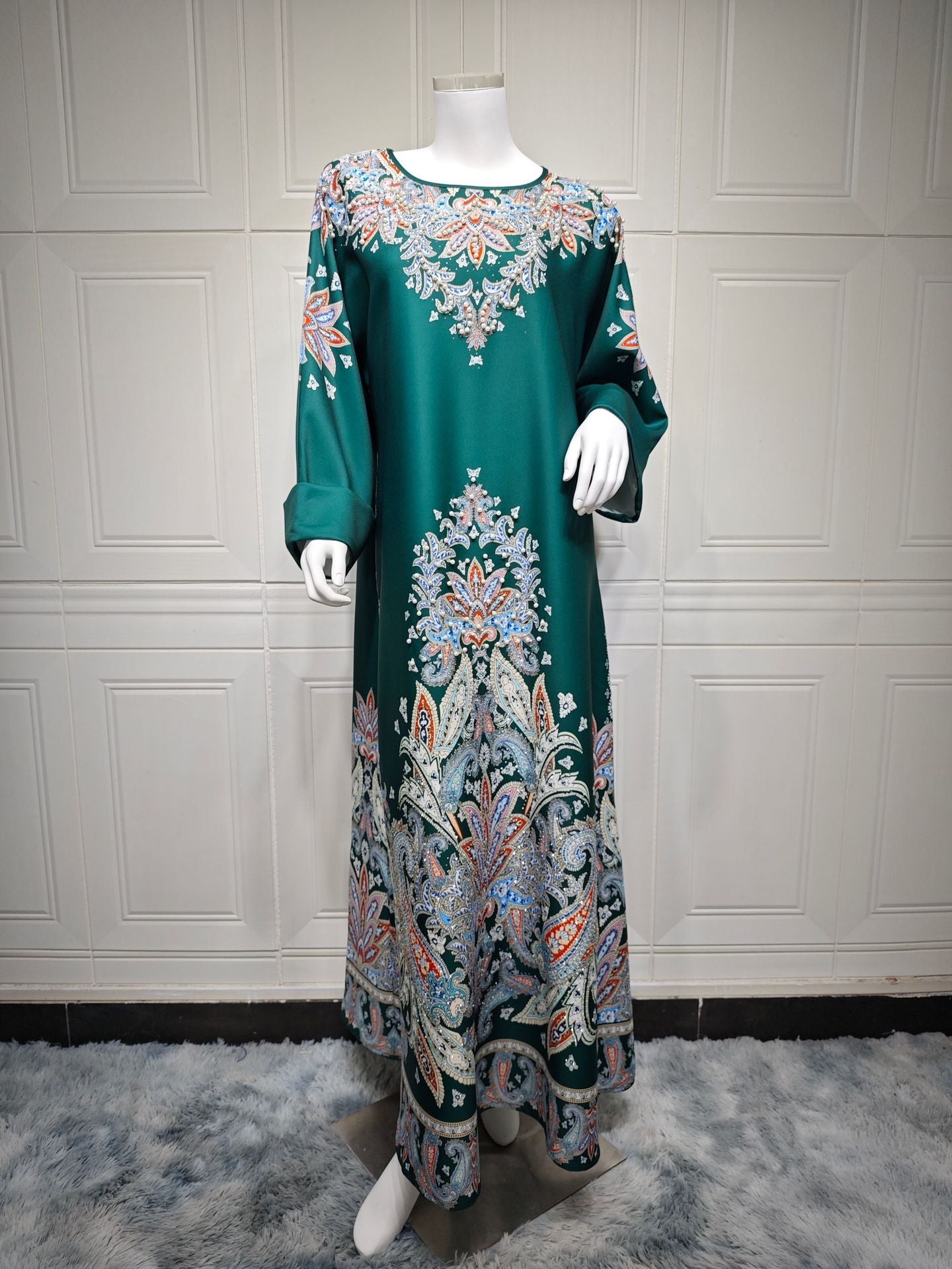 Women's Muslim Fashion Dress Printing Positioning Flower Clothing