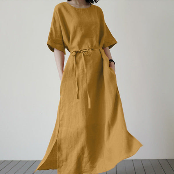 Women's With Side-slit Hem Sundress Elegant Sleeve Belt Dresses