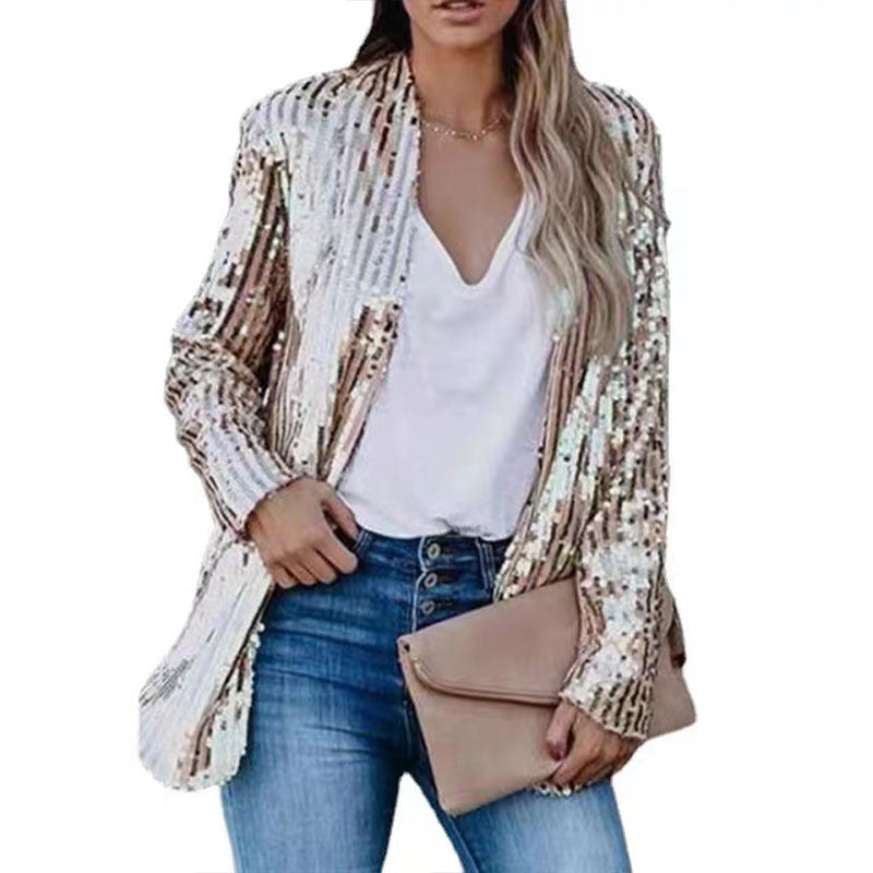 Women's Commute Style Lapel Long Sleeve Sequined Blazers