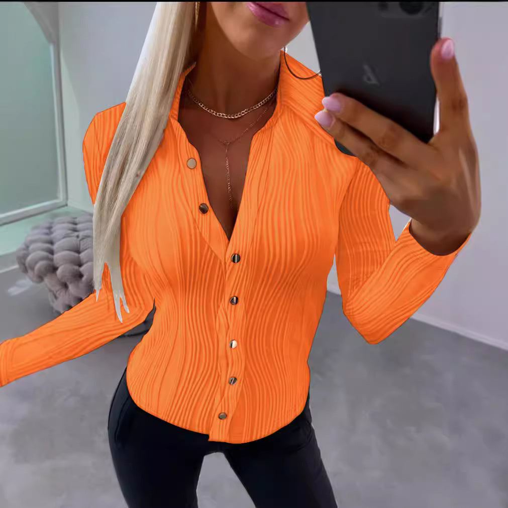 Women's Autumn Long Sleeve Sexy Solid Color Blouses