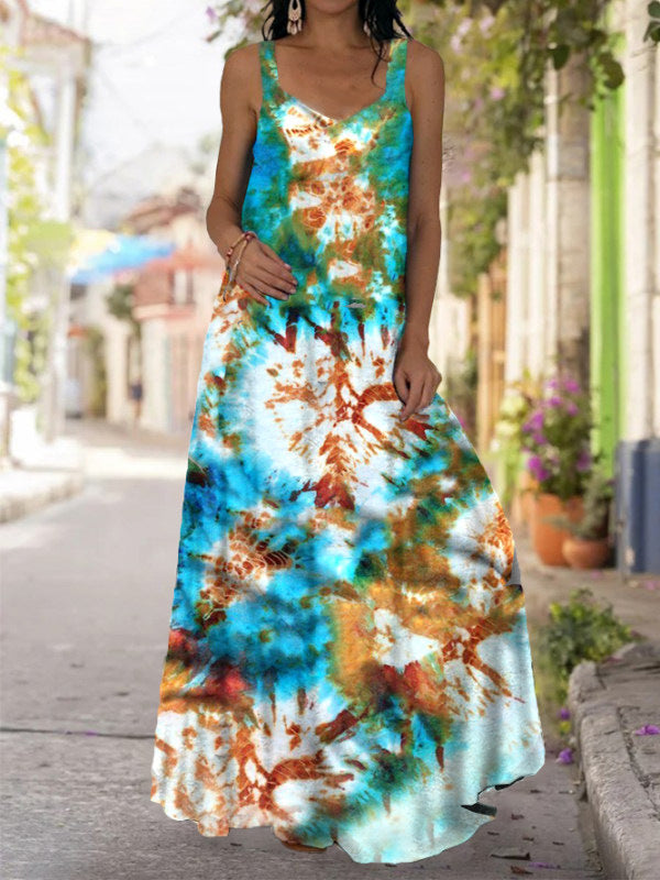 Summer Tie-dyed Printed Bohemian Off-the-shoulder Strap Dresses