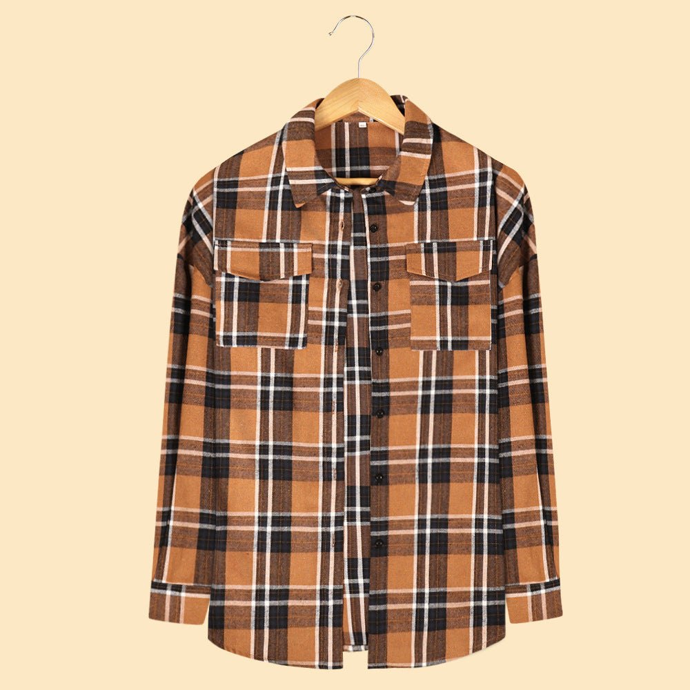 Women's Long-sleeved Plaid Button Shirt With Full Blouses