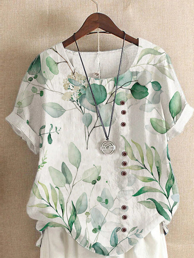 Women's Summer Retro Cotton And Linen Fashion Blouses