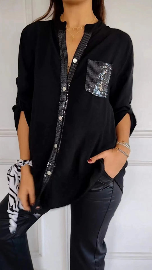 Women's Summer Casual Fashion Stand Collar Sequined Tops