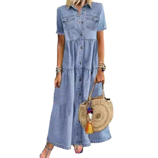 Comfortable Denim Style Long Distressed Dress Dresses