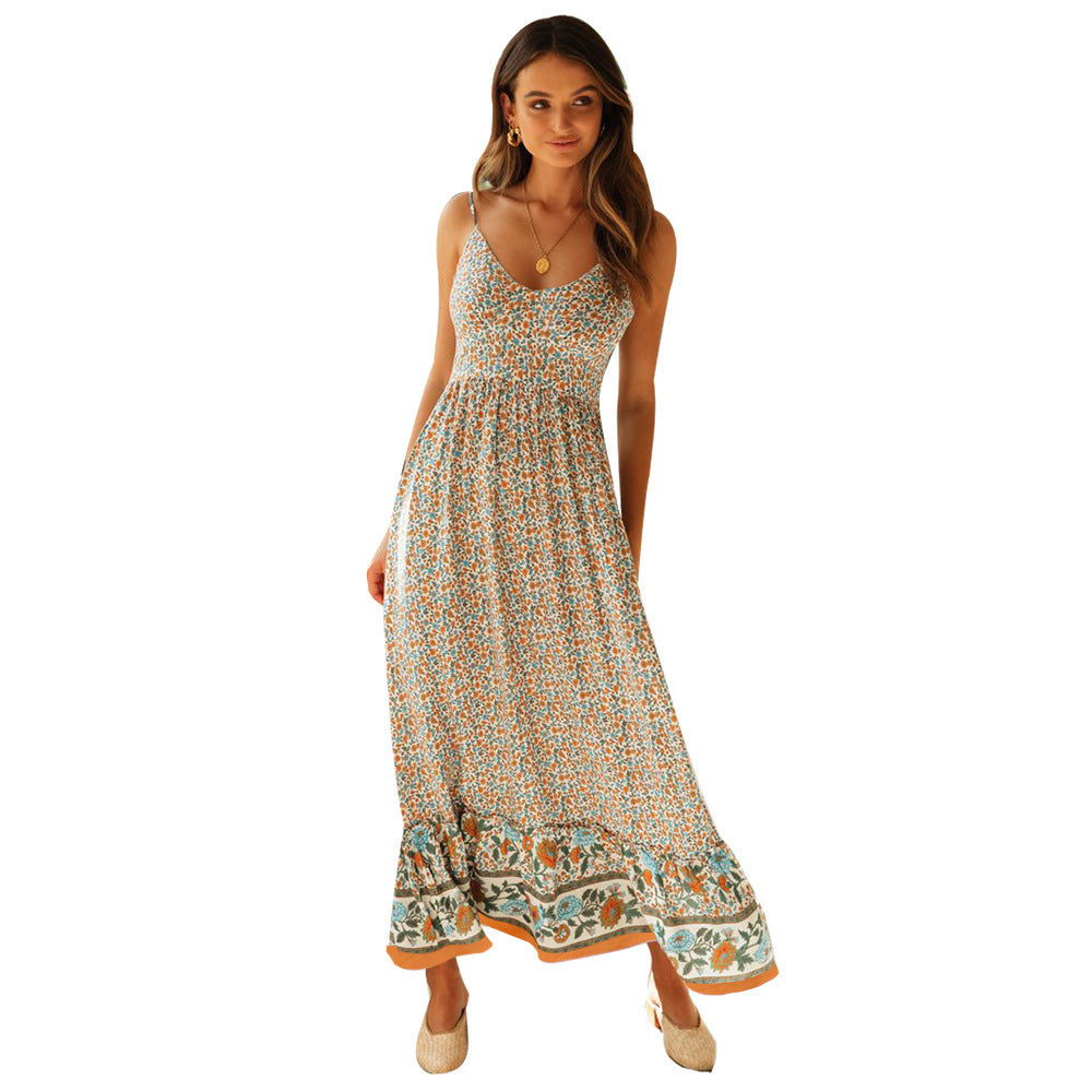 Women's Summer Large Swing Bohemian V-neck Floral Dresses