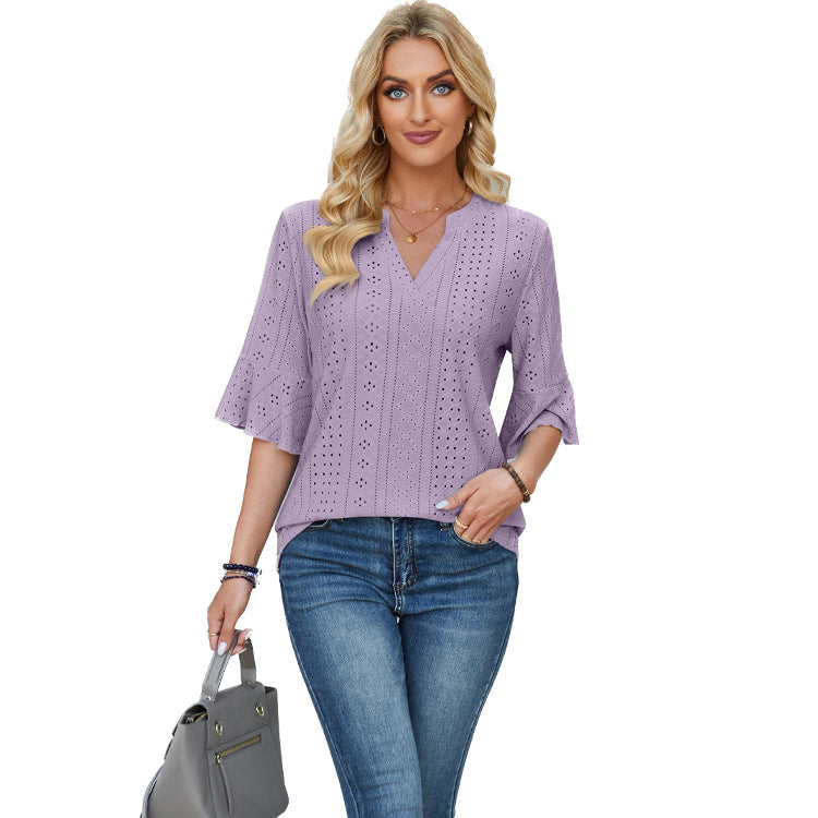 Women's Color Half Sleeve Loose T-shirt Casual Blouses