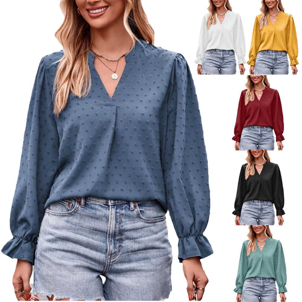 Women's Autumn Jacquard T-shirt Loose Long Sleeve Blouses