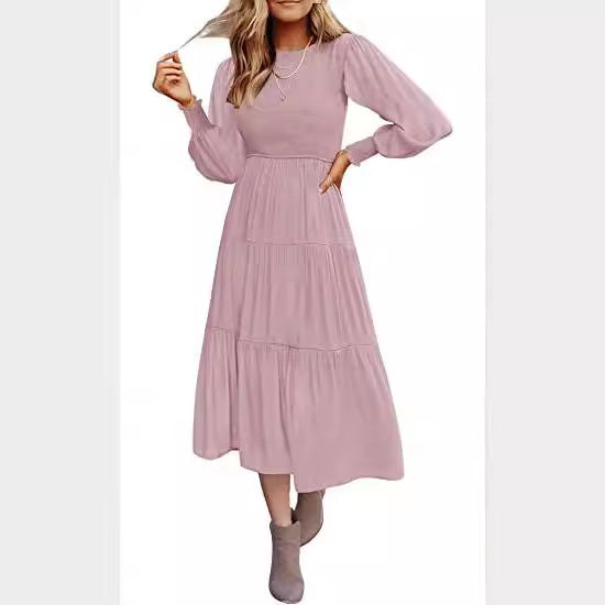 Women's Popular Long Sleeve Pleating Layered Large Dresses