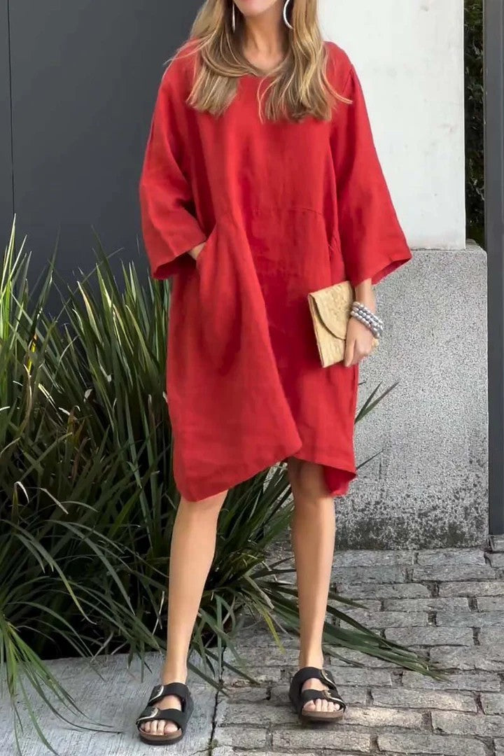 Women's Cute Solid Color Loose Casual Pocket Dresses