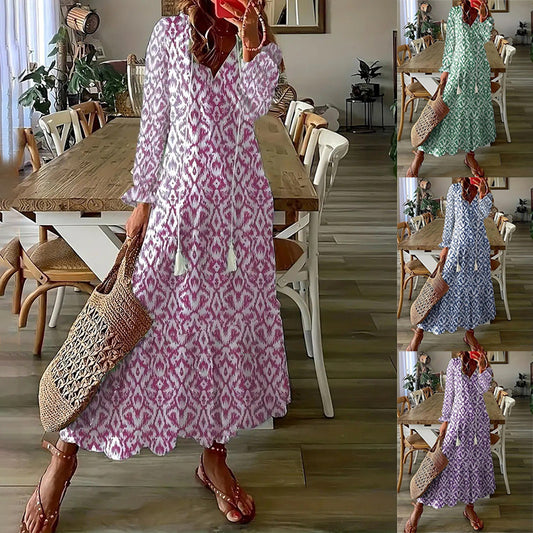 Elegant Loose Printed Pullover Long Sleeve Dresses