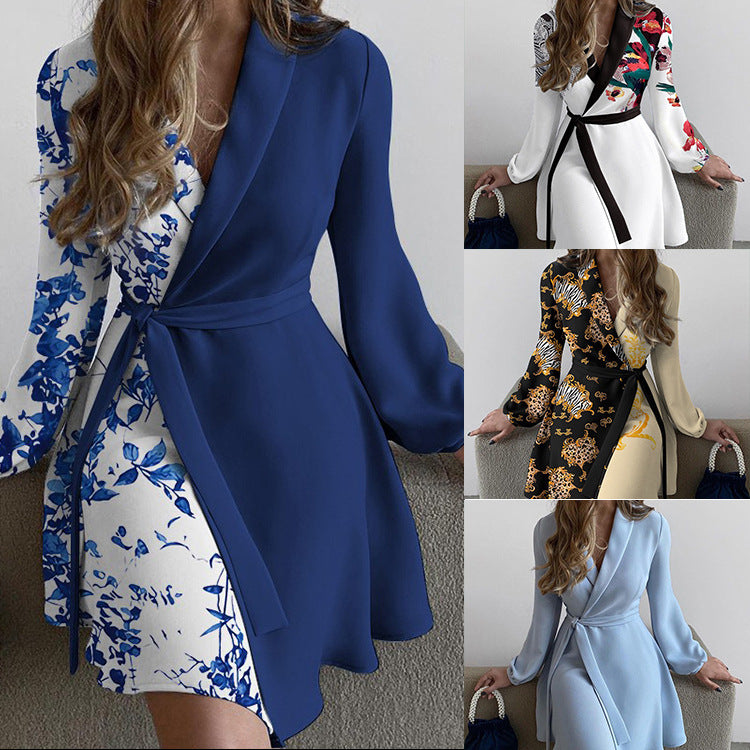 Women's Autumn Temperament Commute One-piece Color Lace-up Dresses