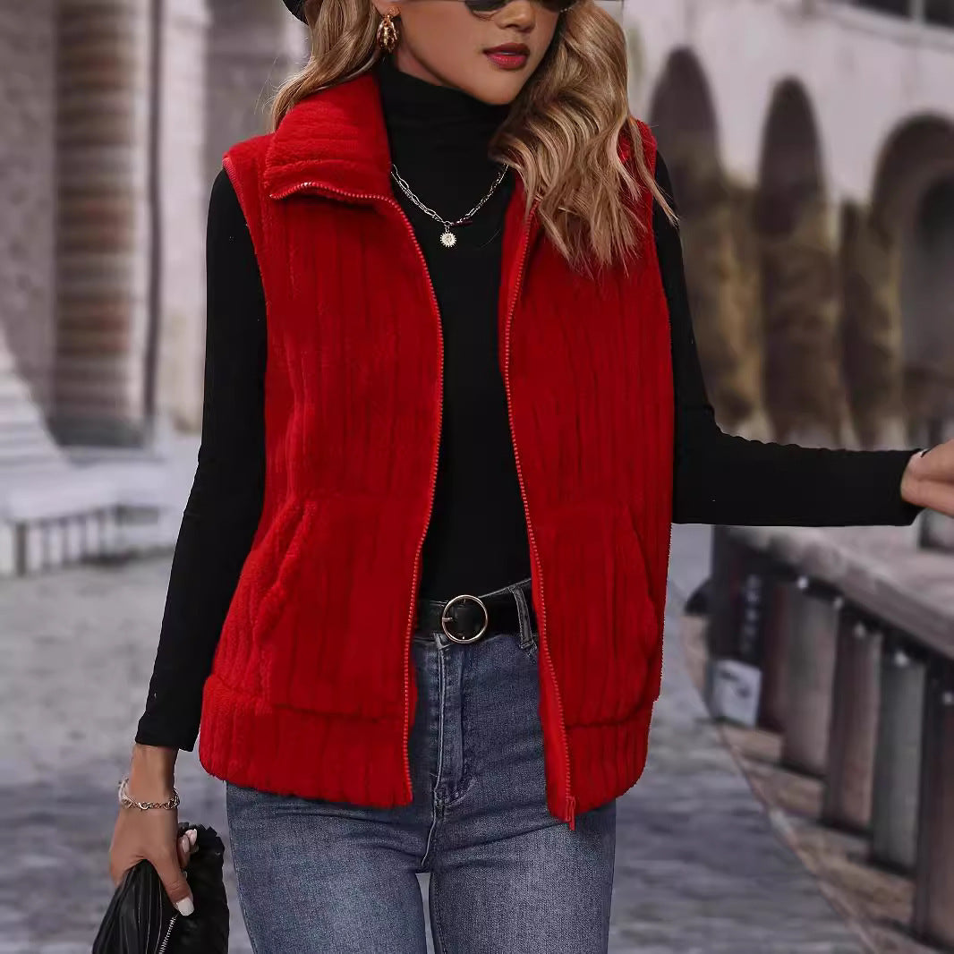 Women's Fashion Temperament Plush Solid Color Female Vests