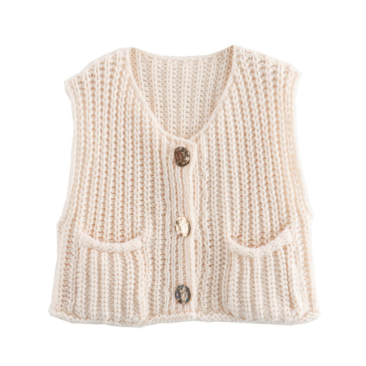 Women's Fashion Pocket Sleeveless Knitted Waistcoat Vests