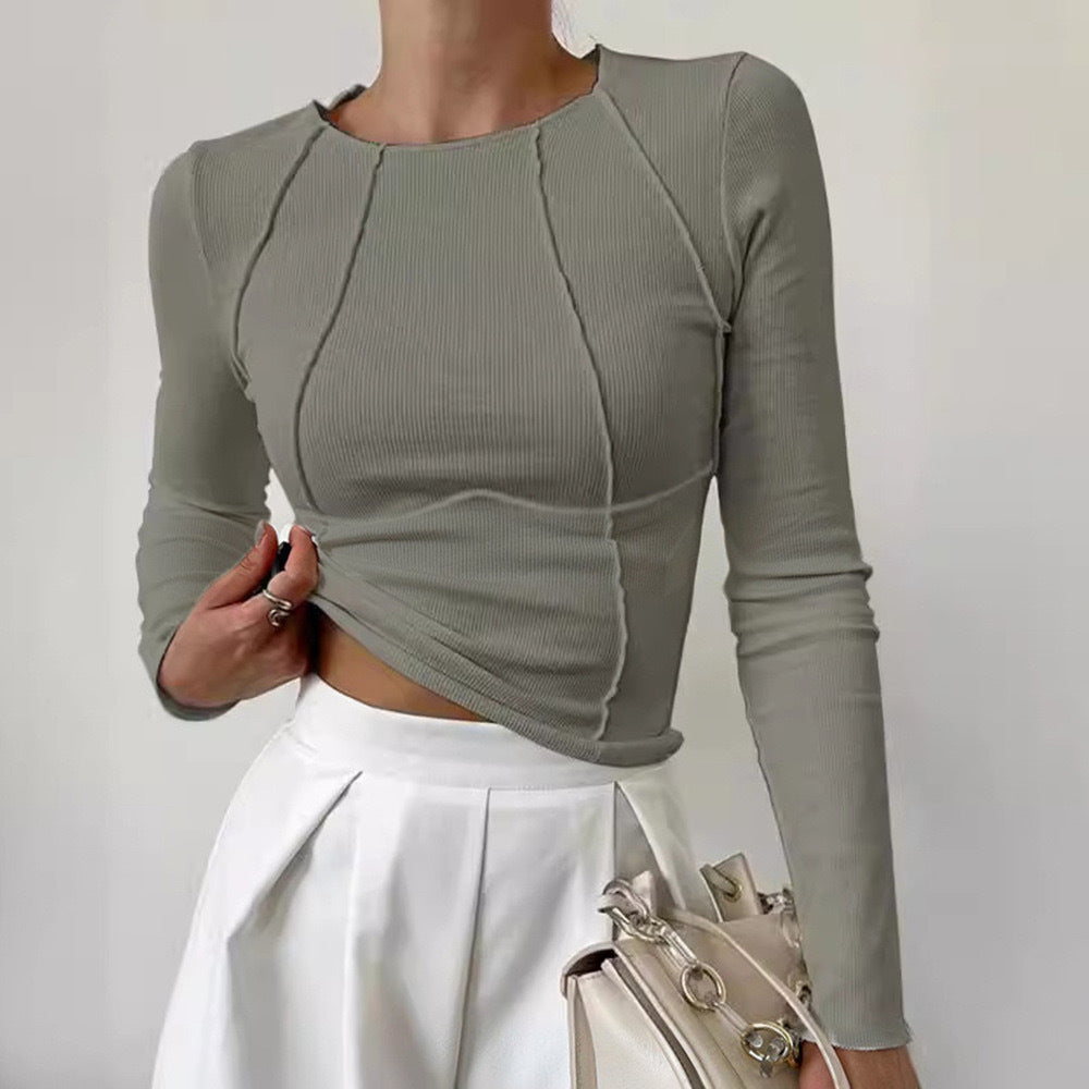 Solid Color Female Fashionable Fitted Long Blouses