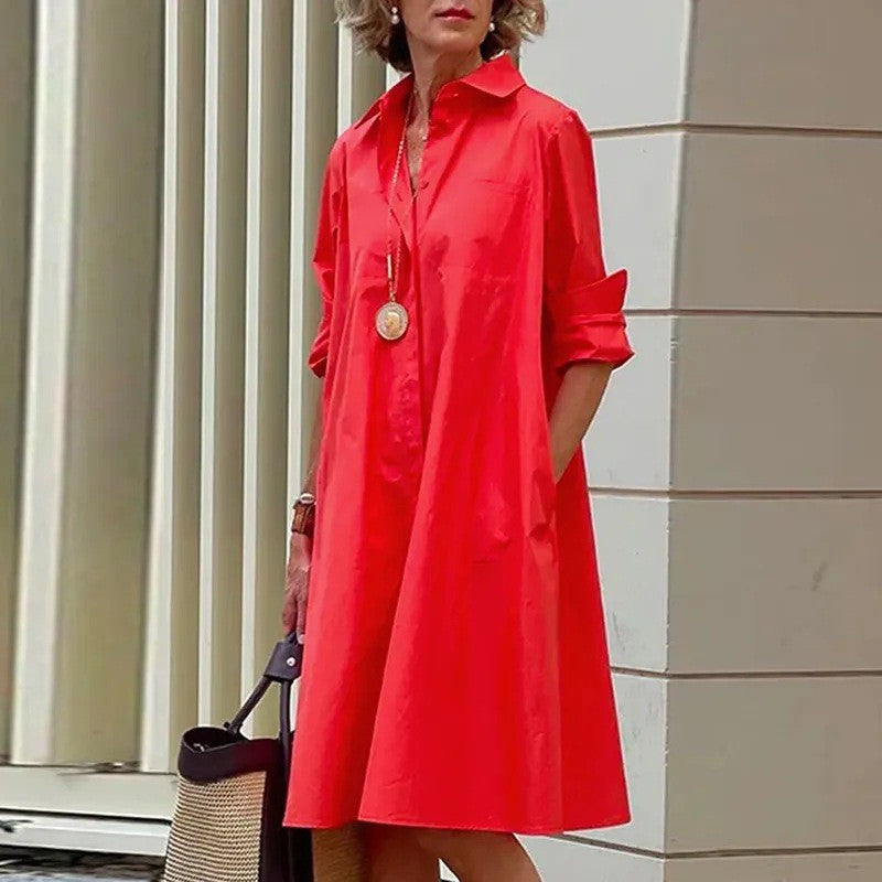 Long Shirt Solid Color Temperament Commute Dresses