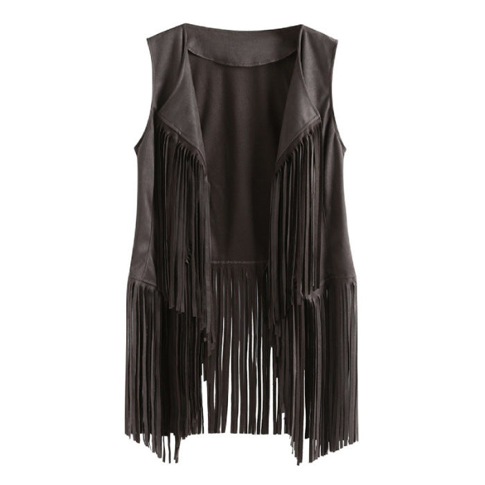 Women's Slouchy Trendy Tassel Suede Mid-length Vests